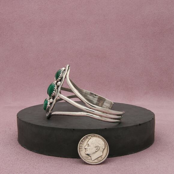 navajo sterling silver vintage malachite cluster cuff bracelet size 6.5in - Picture 2 of 3